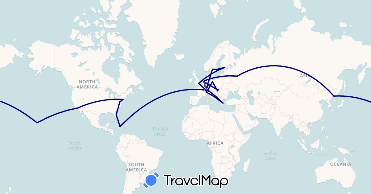 TravelMap itinerary: driving in Austria, Switzerland, Germany, Finland, United Kingdom, Greece, Hungary, Jamaica, Netherlands, Russia, Sweden, United States (Europe, North America)